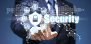 connection security man press security icon world map businessman push security icon show business privacy internet system network safety lock digital data protection hacker virus concept