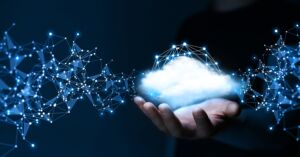 Polygonal,Wireframe,Cloud,With,Connection,On,Blue,Background.,Big,Data